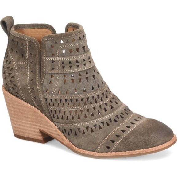 Sofft Womens Sallie Suede Ankle Booties Sz 9.5 Laser Cut Dark‎ Taupe Rounded Toe - Picture 1 of 11